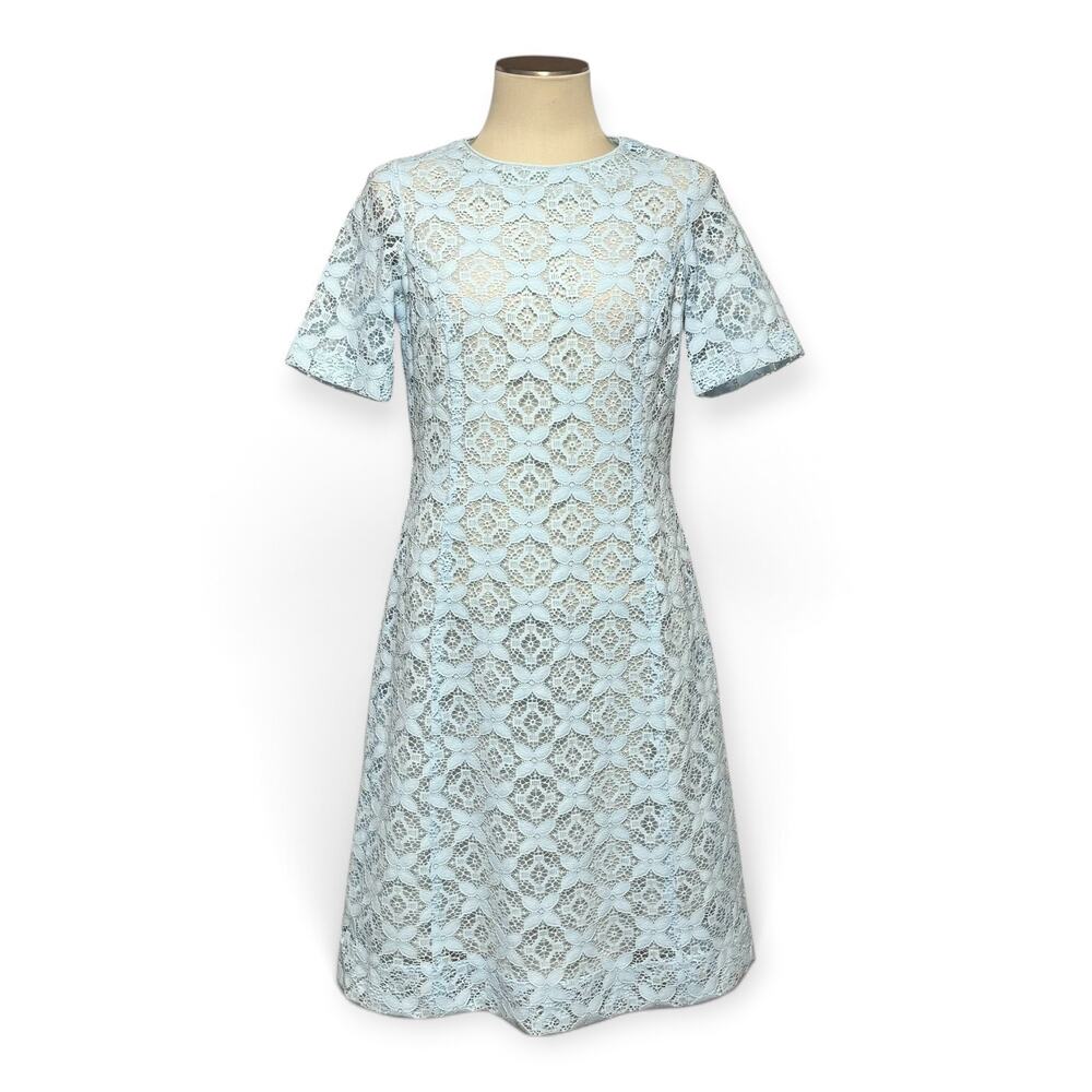 Nelly Don Vintage 50s 60s Custom Lace Knee Length Shift Dress Light Blue 10/12